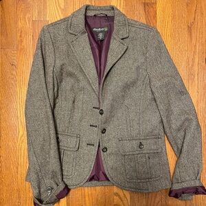 Eddie Bauer Brown Herringbone Blazer with Purple Lining